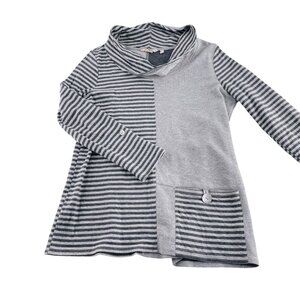 Soft Surroundings Womens Striped Cowl Neck Tunic Top Gray & White Cotton
